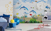 3D Dolphin Sea Fish cartoon dolphin sea life mural wall mural wallpaper for kids room - view 3