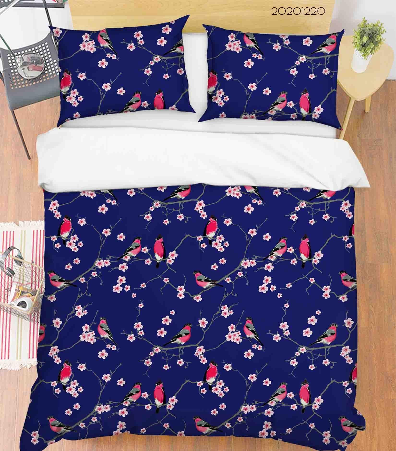 3D Hand Drawn Floral Bird Blue Quilt Cover Set Bedding Set Duvet Cover Pillowcases 99- Jess Art Decoration