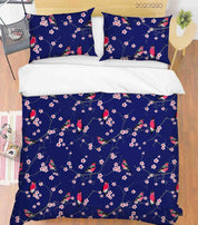 3D Hand Drawn Floral Bird Blue Quilt Cover Set Bedding Set Duvet Cover Pillowcases 99- Jess Art Decoration