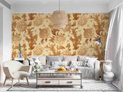 3D Vintage Baroque Art Blooming Gold Peony Background Wall Mural Wallpaper GD 3563- Jess Art Decoration