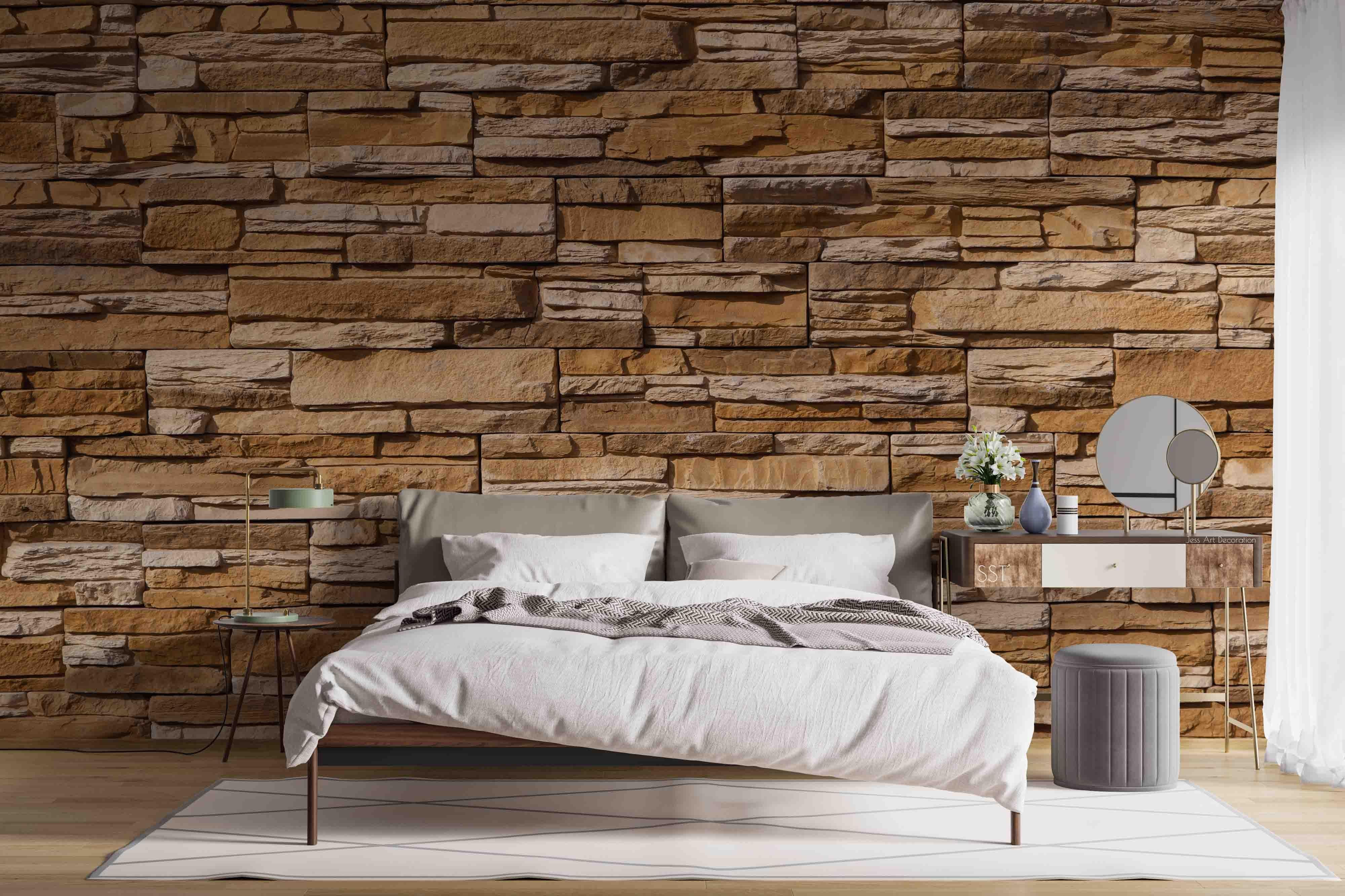3D Stacked Stone Wall rustic stacked stone texture wall mural wallpaper for living room - view 3