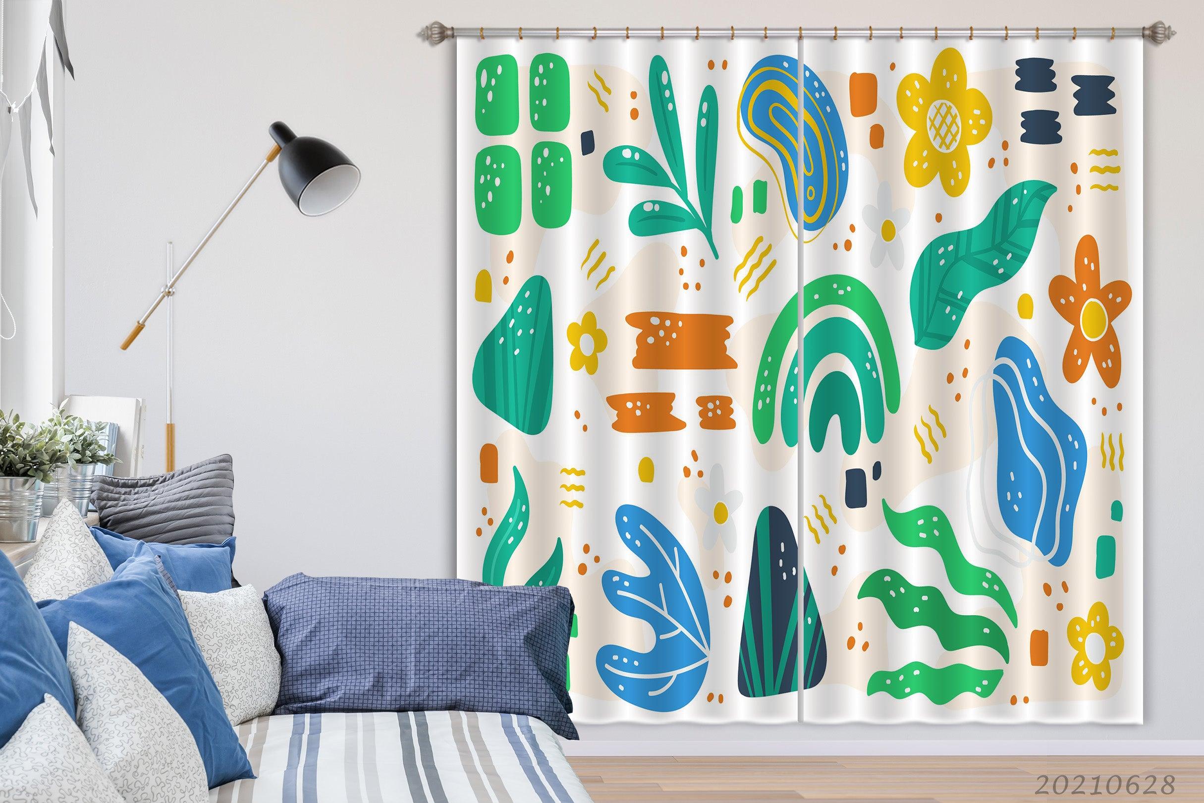 3D Abstract Leaf Pattern Curtains and Drapes LQH 5- Jess Art Decoration