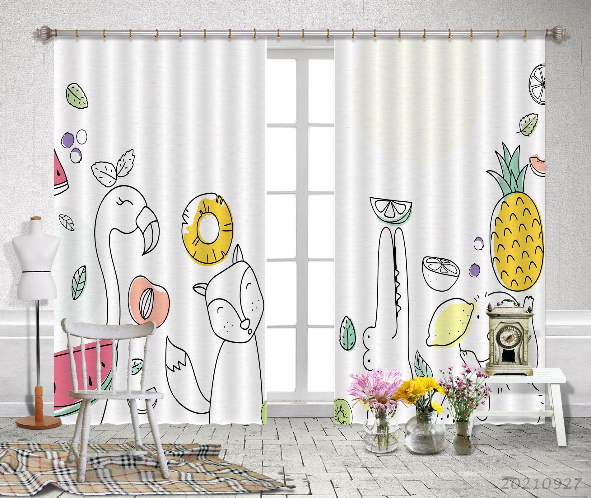 3D Cartoon Pineapple Animal Flamingo Curtains and Drapes LQH 176- Jess Art Decoration