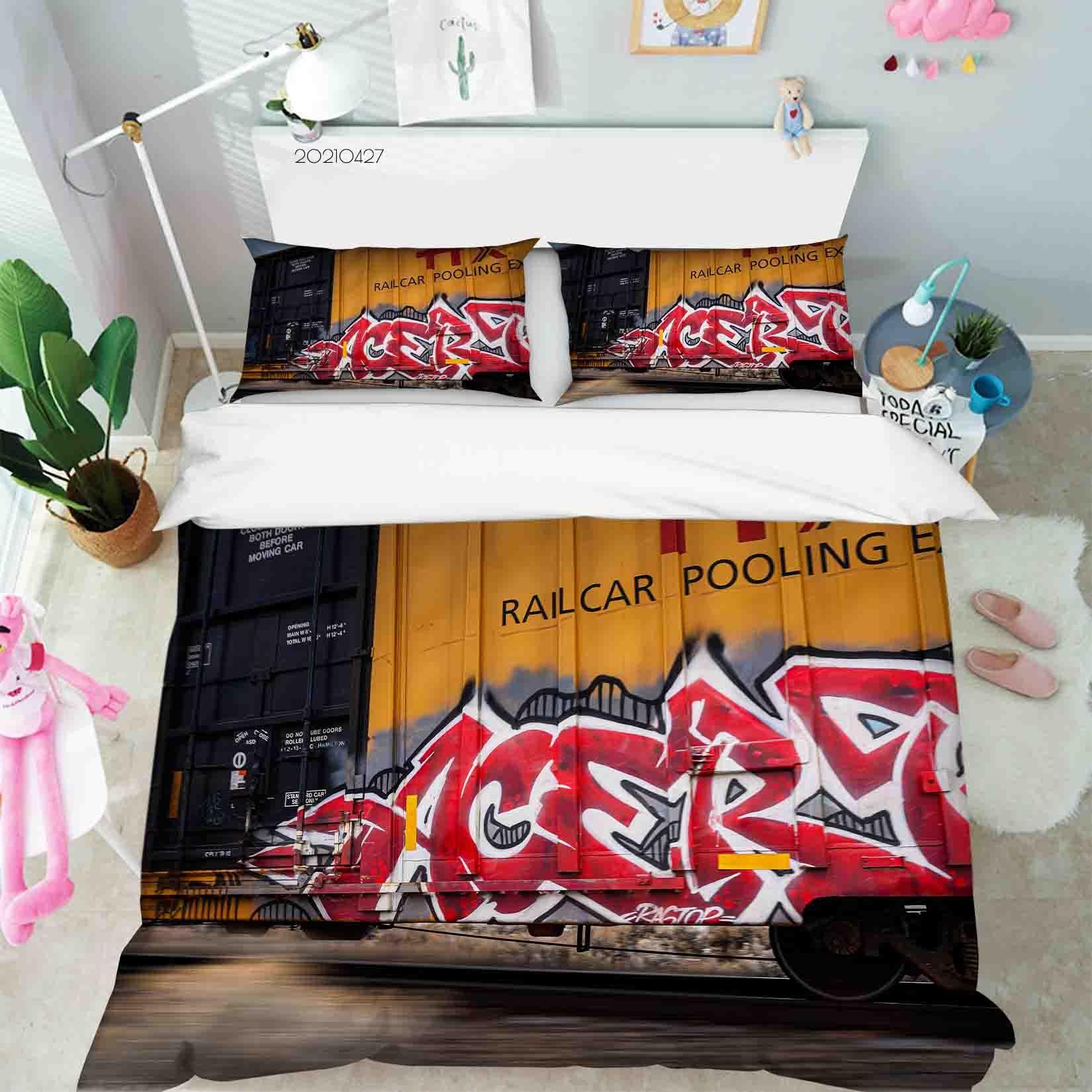 3D Abstract Art Street Graffiti Quilt Cover Set Bedding Set Duvet Cover Pillowcases 88- Jess Art Decoration