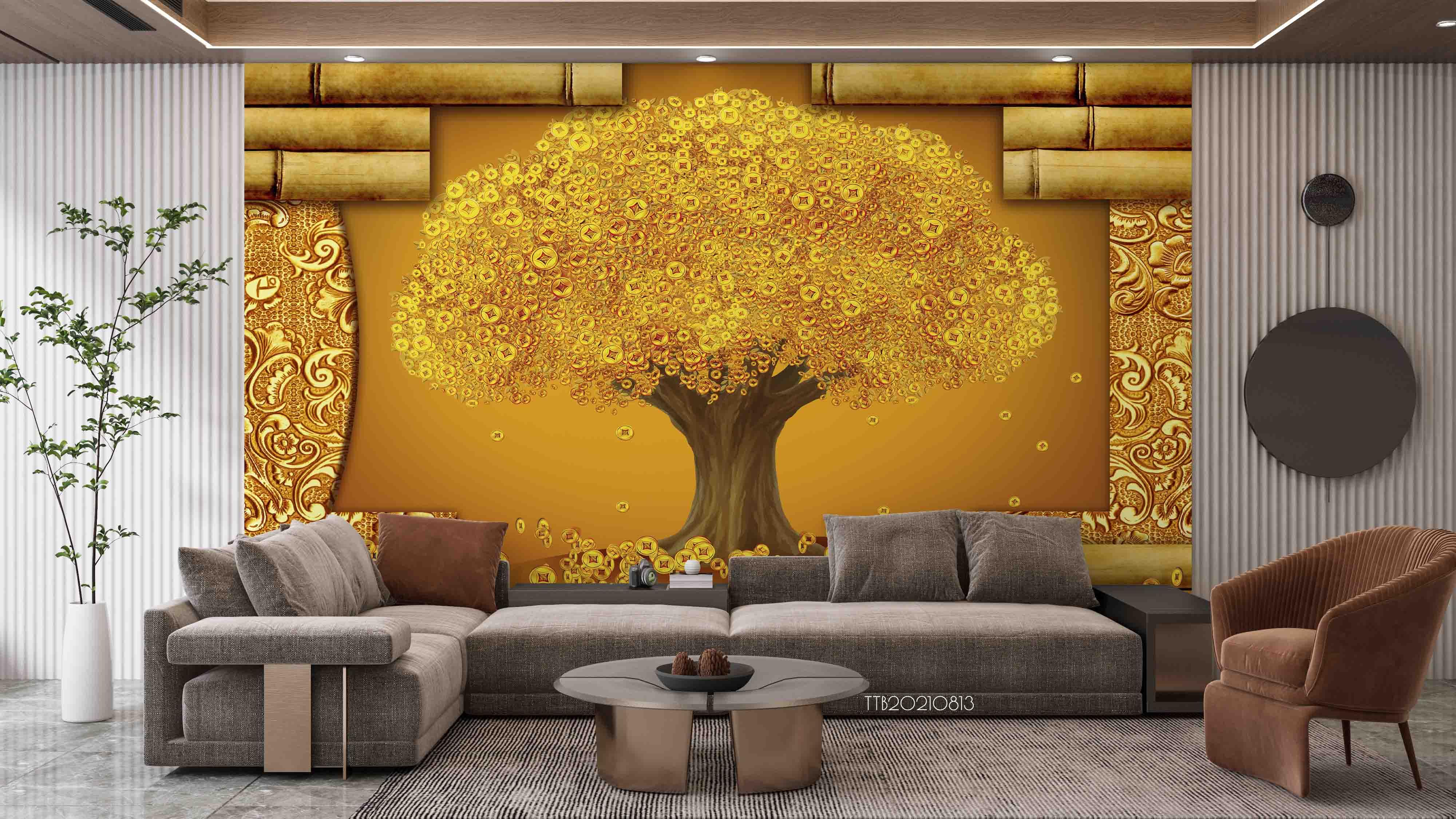 3D Golden Big Tree Wall Mural Wallpaper SWW5081- Jess Art Decoration