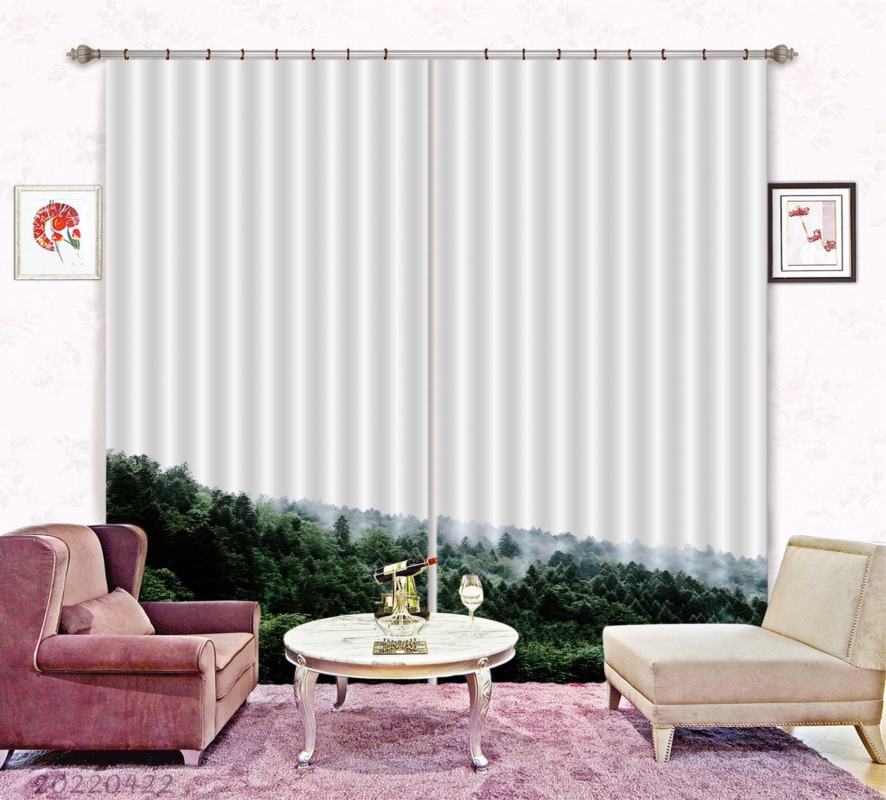 3D Landscape Mountain Forest Green Trees Fog Curtains and Drapes GD 4319- Jess Art Decoration