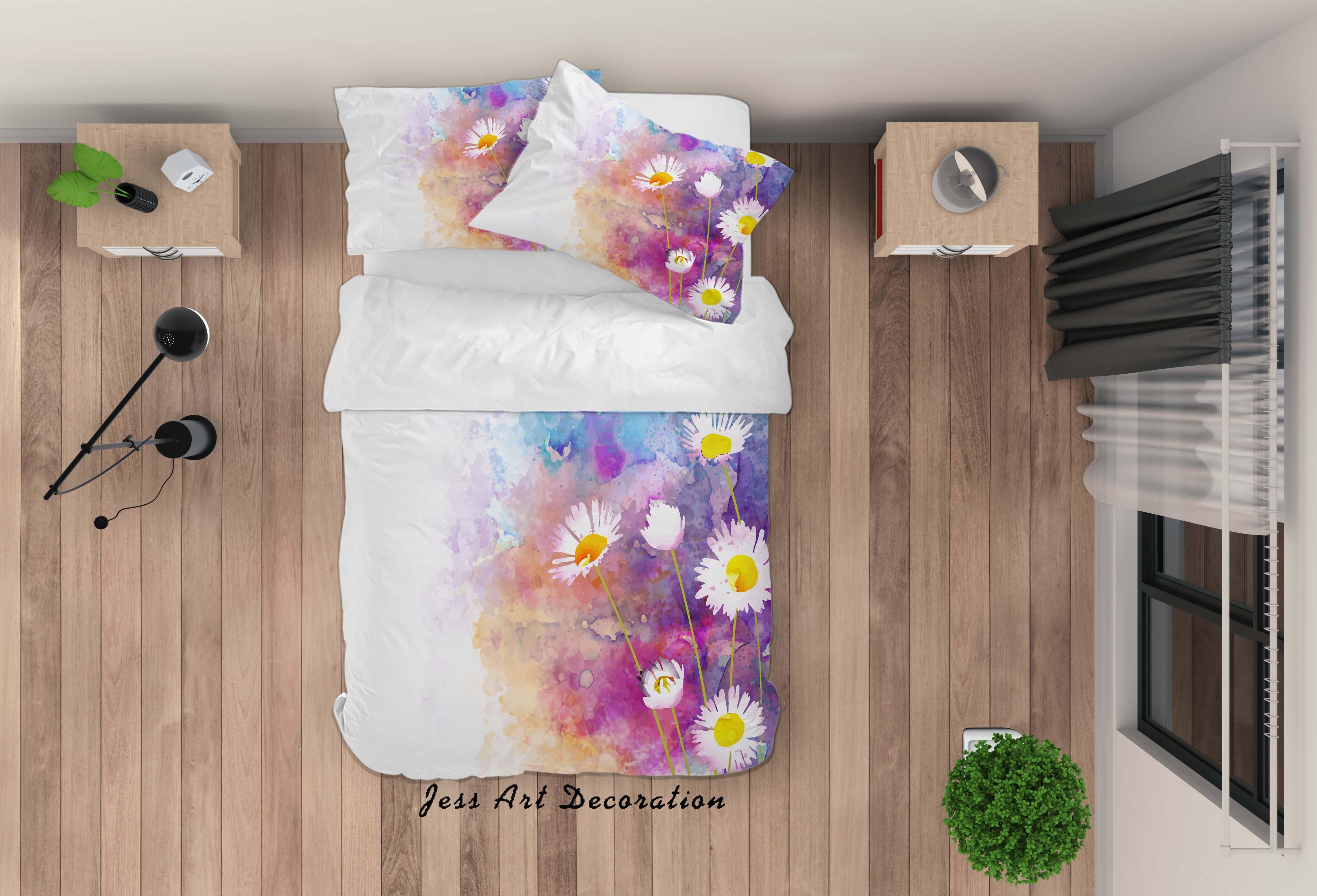 3D White Chrysanthemum Oil Painting Quilt Cover Set Bedding Set Duvet Cover Pillowcases A008 LQH- Jess Art Decoration