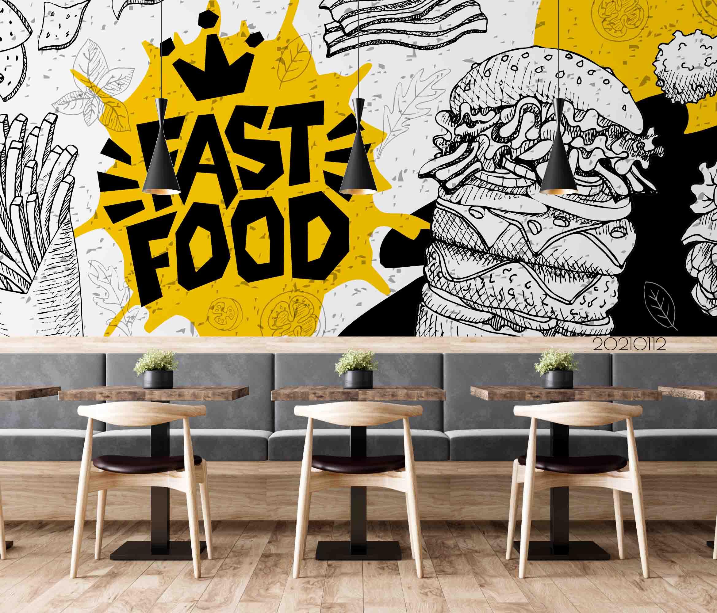 3D Fast Food Restaurant Burger Background Wall Mural Wallpaper LQH 14- Jess Art Decoration