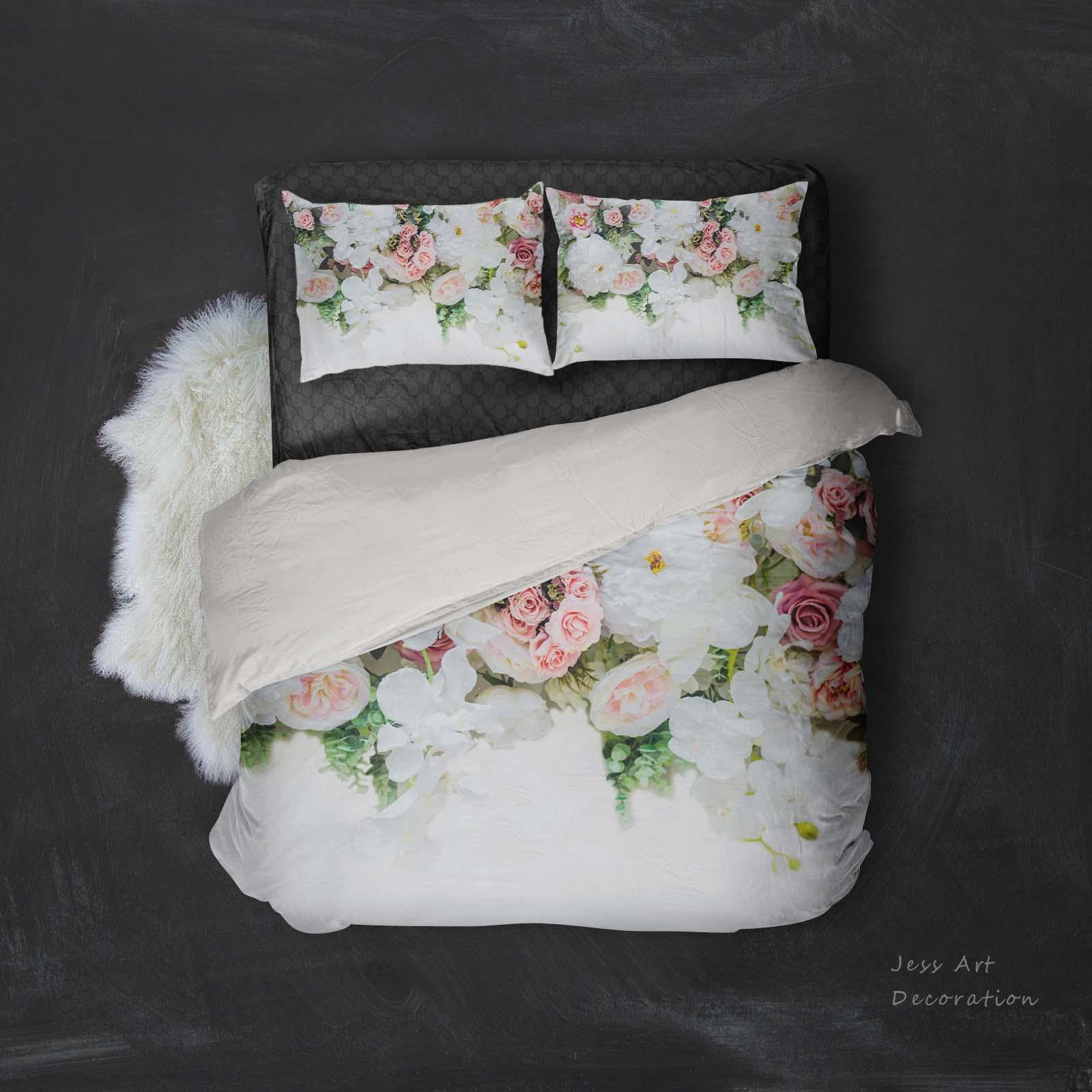3D White Flowers Quilt Cover Set Bedding Set Pillowcases 15- Jess Art Decoration