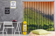 3D Landscape Mountain Green Tree Grass Orange Sky Curtains and Drapes GD 4749- Jess Art Decoration