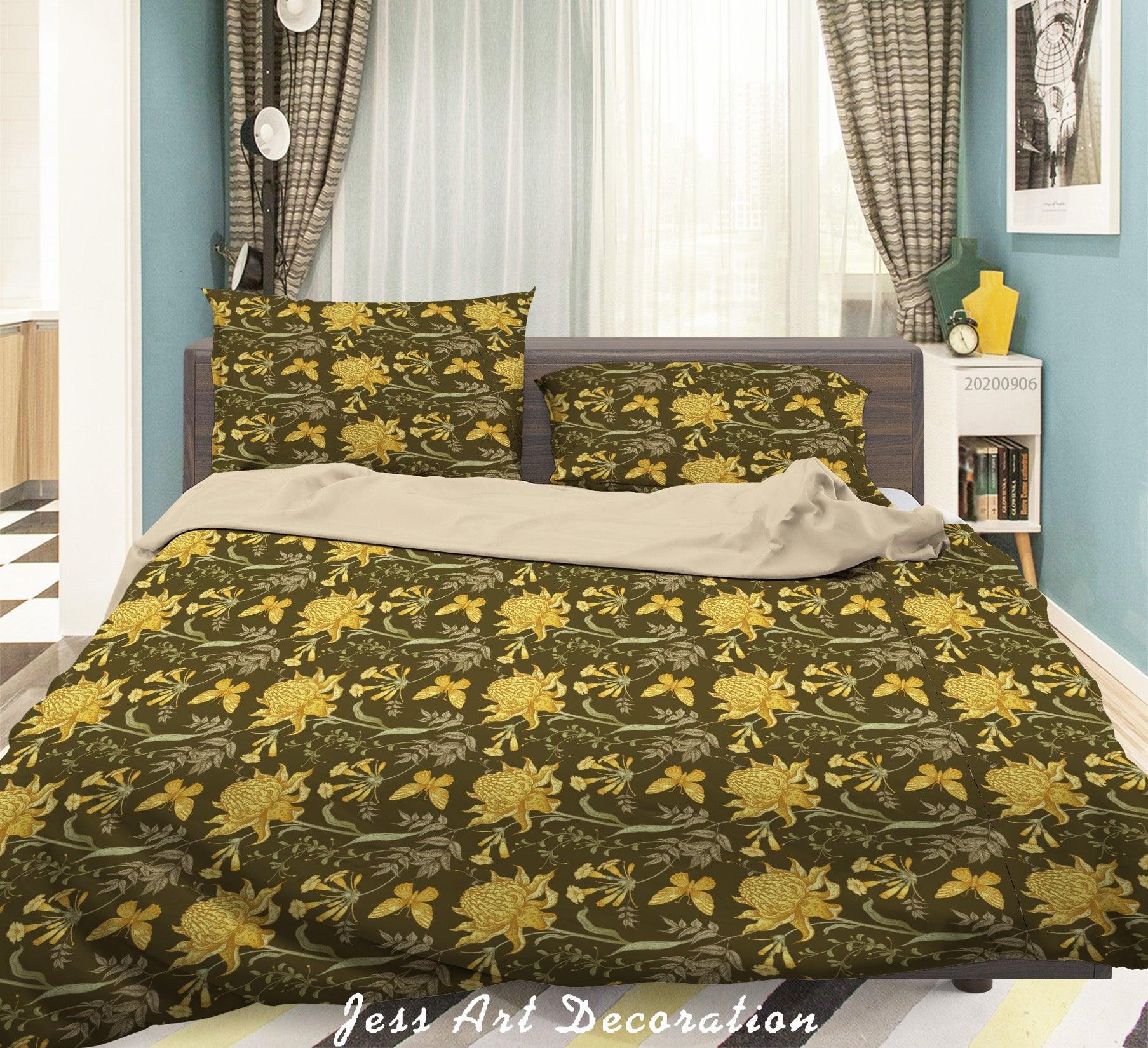 3D Vintage Yellow Leaves Butterfly Pattern Quilt Cover Set Bedding Set Duvet Cover Pillowcases WJ 3614- Jess Art Decoration