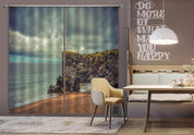 3D Sea Beach Rock Dark Cloud Curtains and Drapes GD 2962- Jess Art Decoration