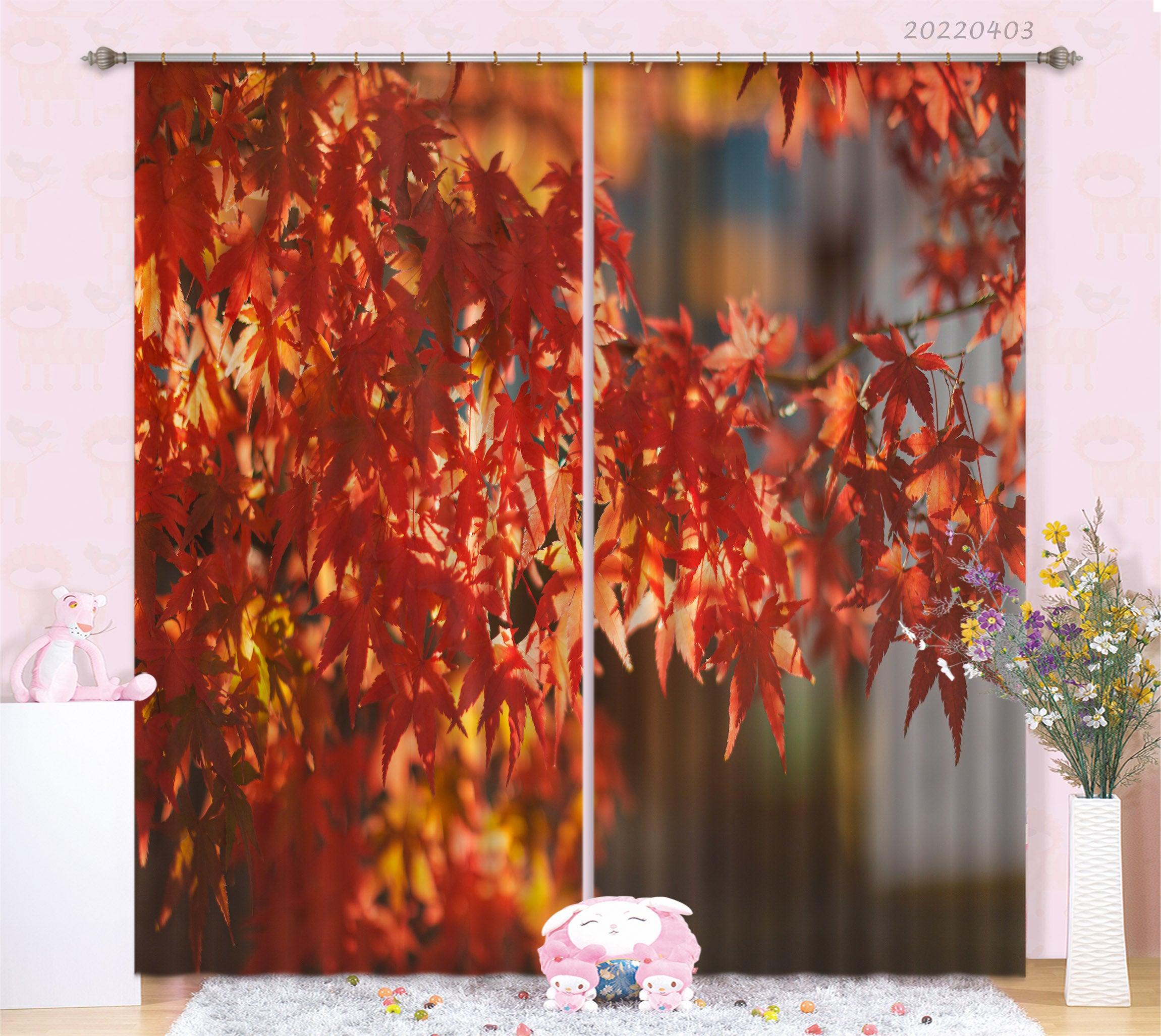 3D Autumn Red Maple Leaf Scenery Curtains and Drapes GD 3399- Jess Art Decoration