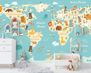 3D Cartoon Animals World Map Wall Mural Wallpaper 26- Jess Art Decoration