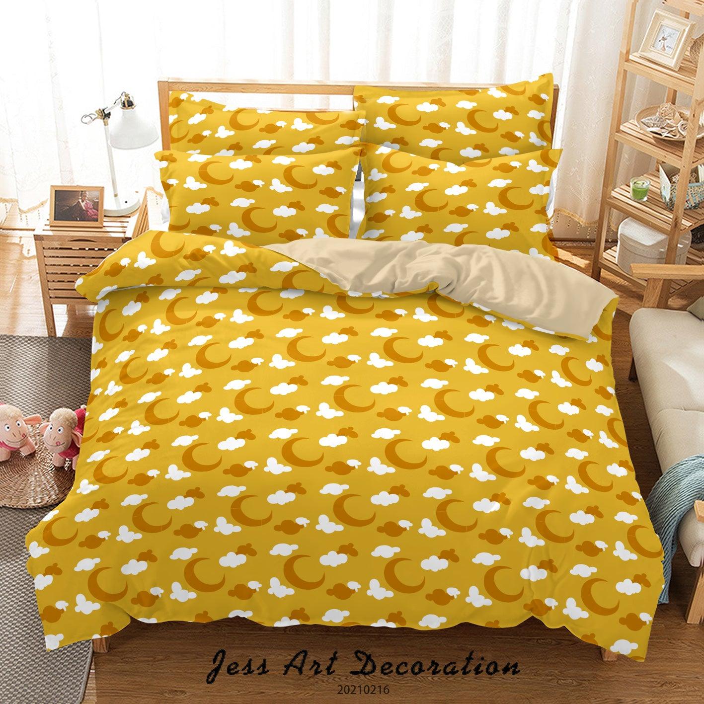 3D Yellow Space Moon Cloud Quilt Cover Set Bedding Set Duvet Cover Pillowcases 266- Jess Art Decoration