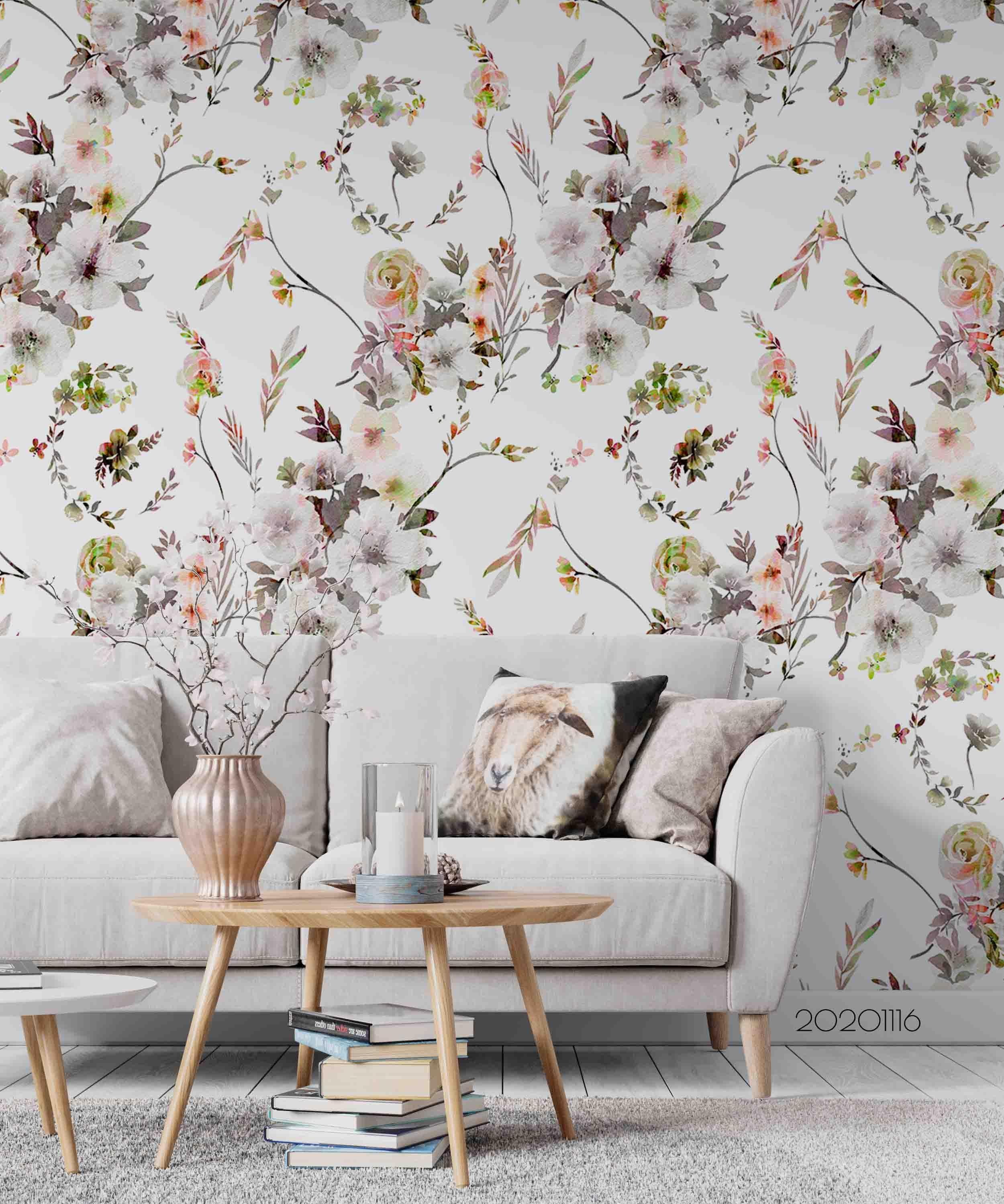 3D Hand Drawn Floral Leaves Wall Mural Wallpaper LQH 200- Jess Art Decoration
