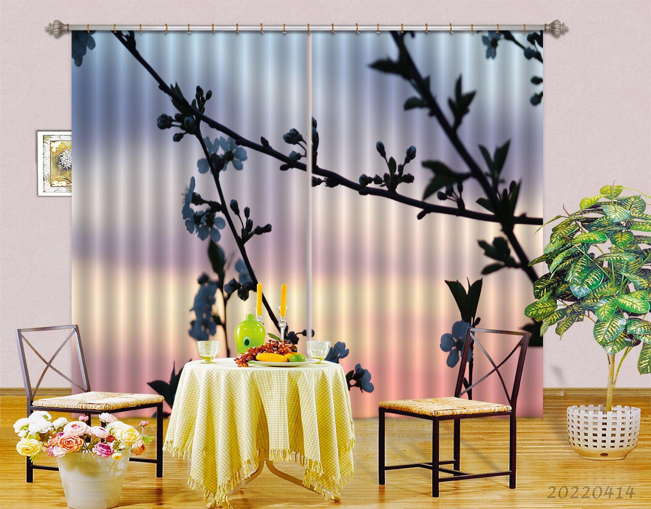 3D Landscape Nature Flower Branch Silhouette Curtains and Drapes GD 4095- Jess Art Decoration