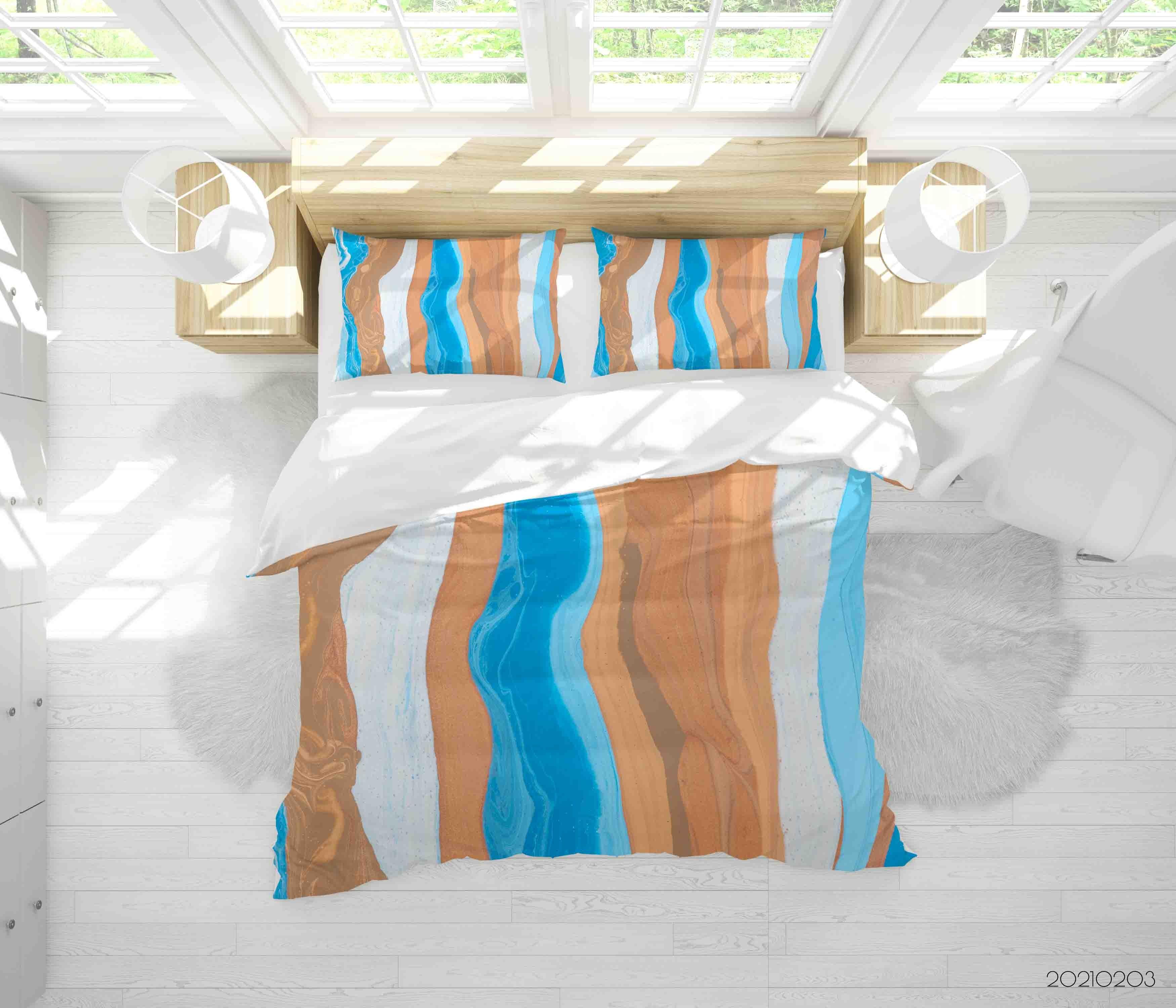 3D Abstract Blue Brown Marble Quilt Cover Set Bedding Set Duvet Cover Pillowcases 25- Jess Art Decoration