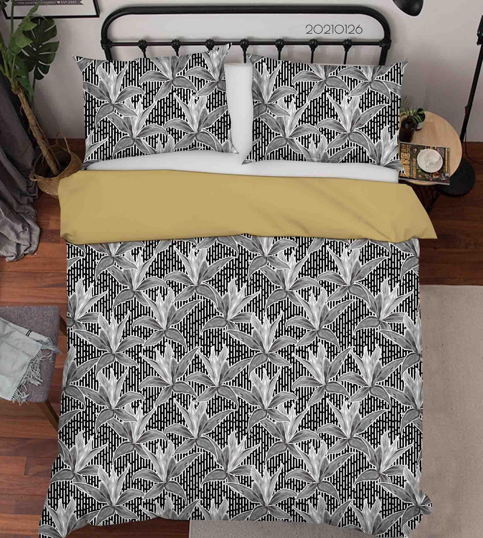 3D Hand Drawn Grey Leaf Quilt Cover Set Bedding Set Duvet Cover Pillowcases 70- Jess Art Decoration