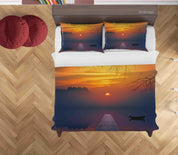 3D Sunset Sky Lake Boat Landscape Quilt Cover Set Bedding Set Duvet Cover Pillowcases 279- Jess Art Decoration