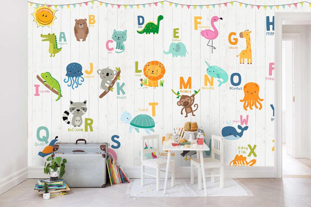 3D animals colorful letters wall mural wallpaper 06- Jess Art Decoration