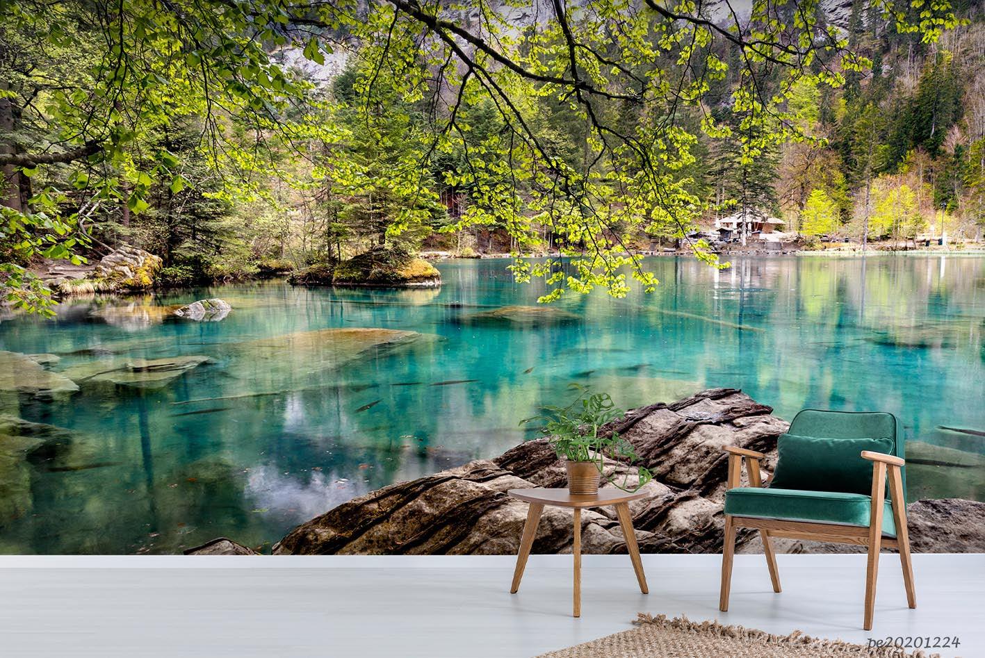 3D Landscape Green Forest Lake Wall Mural Wallpaper LQH 667- Jess Art Decoration