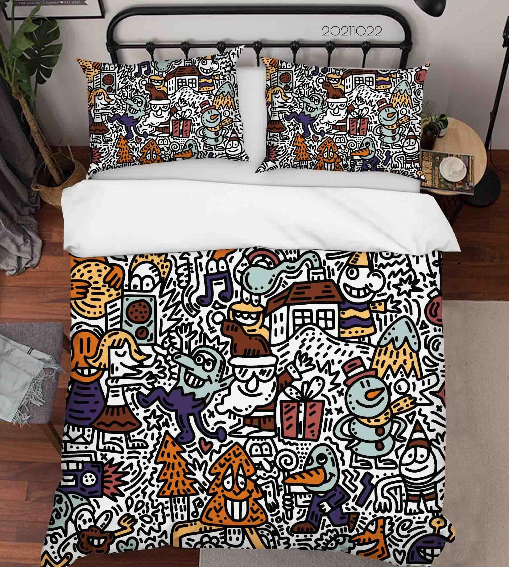 3D Cartoon Illustration Art Doodle Quilt Cover Set Bedding Set Duvet Cover Pillowcases 82- Jess Art Decoration