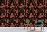 Vinatge Red Floral Leaves Plant Pattern Black Wall Mural Wallpaper LXL- Jess Art Decoration