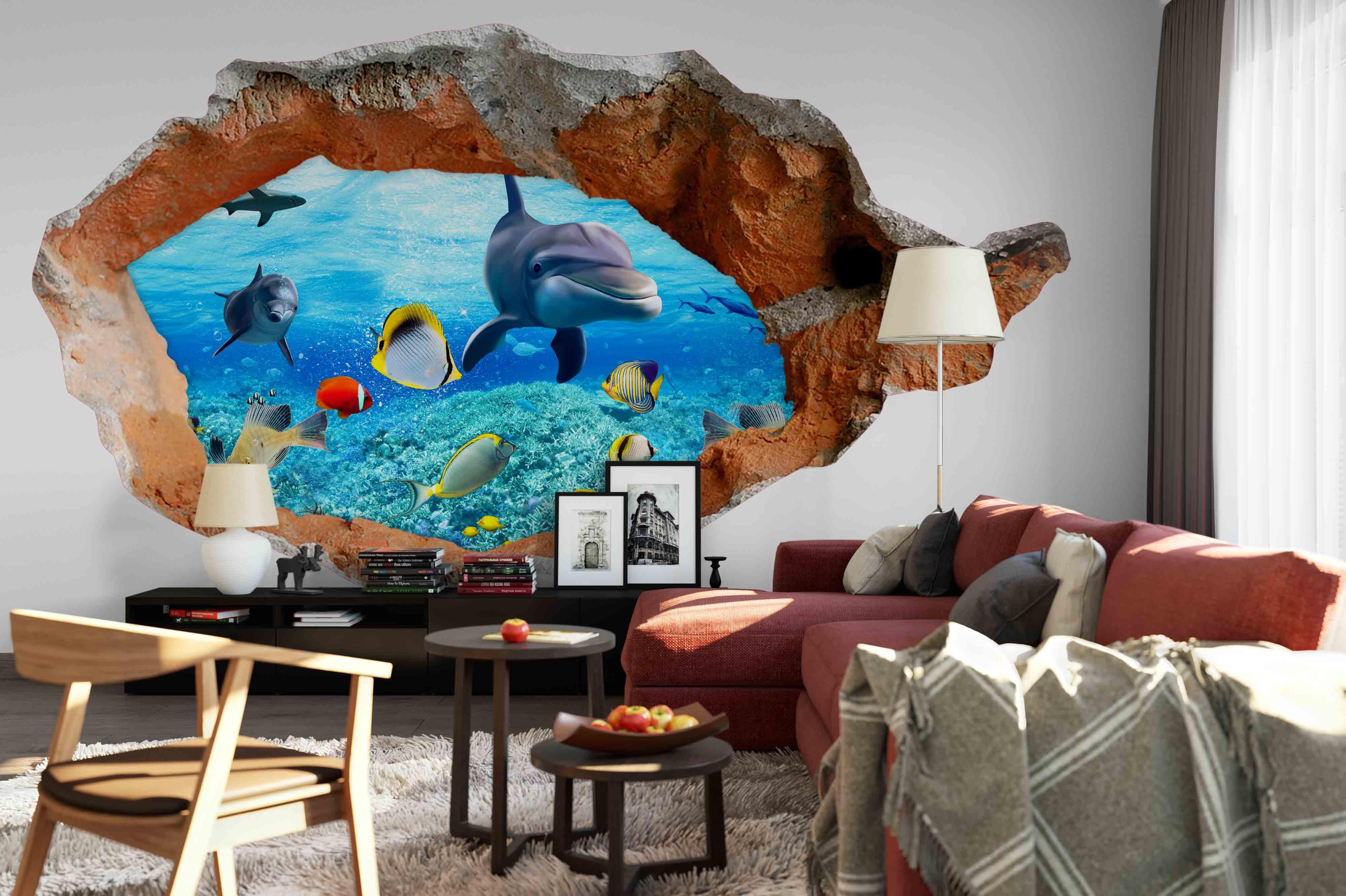 3D Damage Ocean Whale Fish Wall Mural Wallpaper 243- Jess Art Decoration