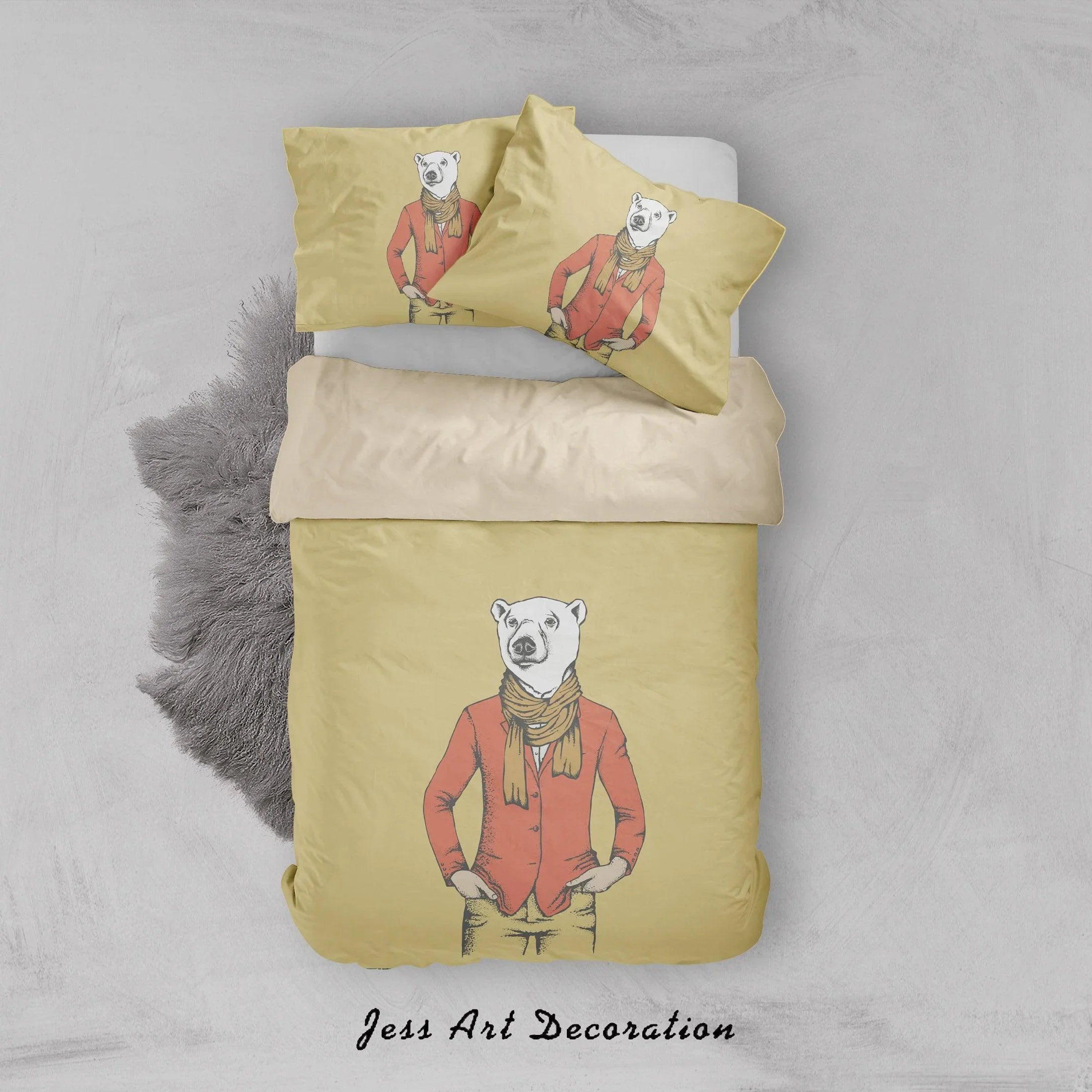 3D Cartoon Animal Bear Yellow Quilt Cover Set Bedding Set Duvet Cover Pillowcases A021 LQH- Jess Art Decoration