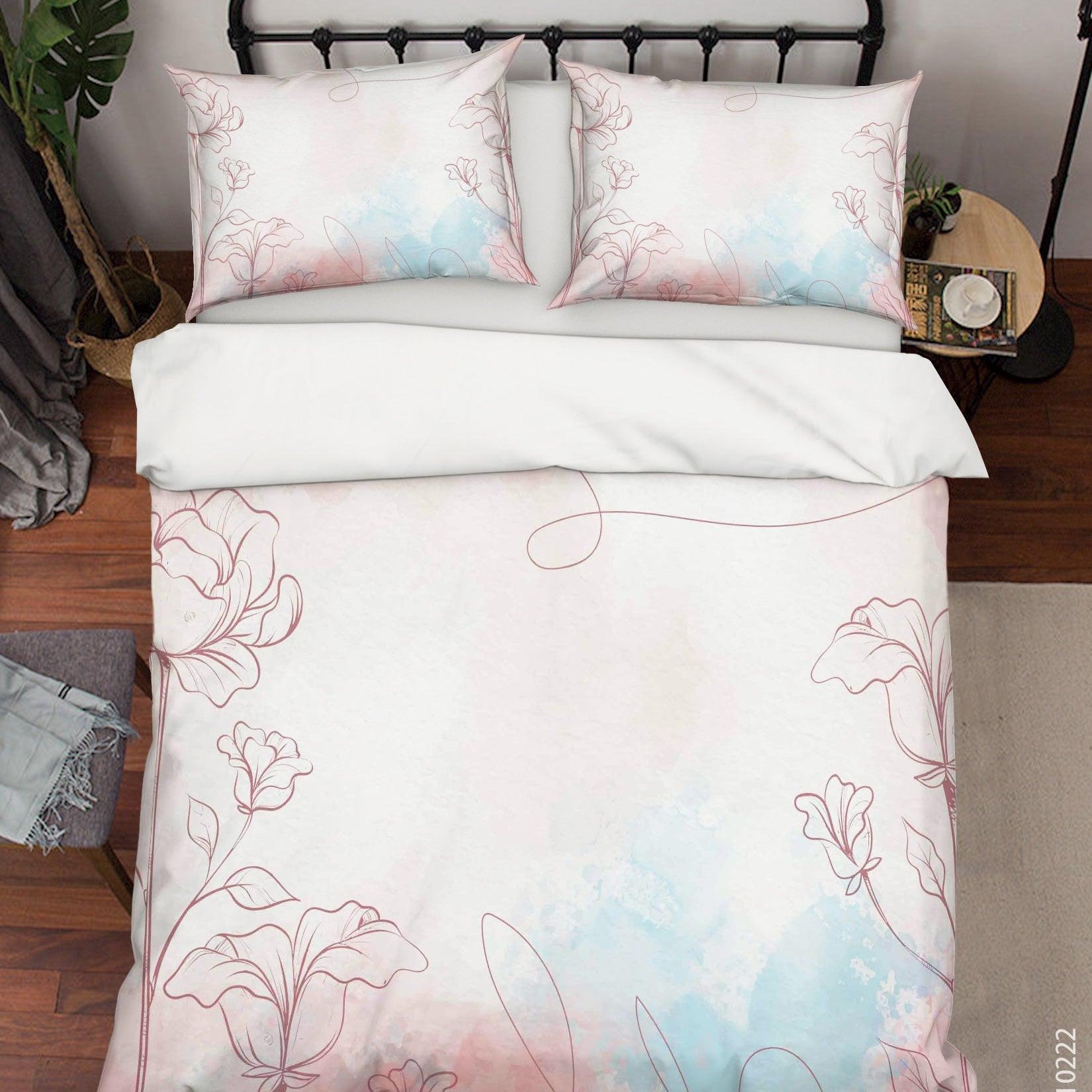 3D Watercolor Pink Floral Quilt Cover Set Bedding Set Duvet Cover Pillowcases 147- Jess Art Decoration