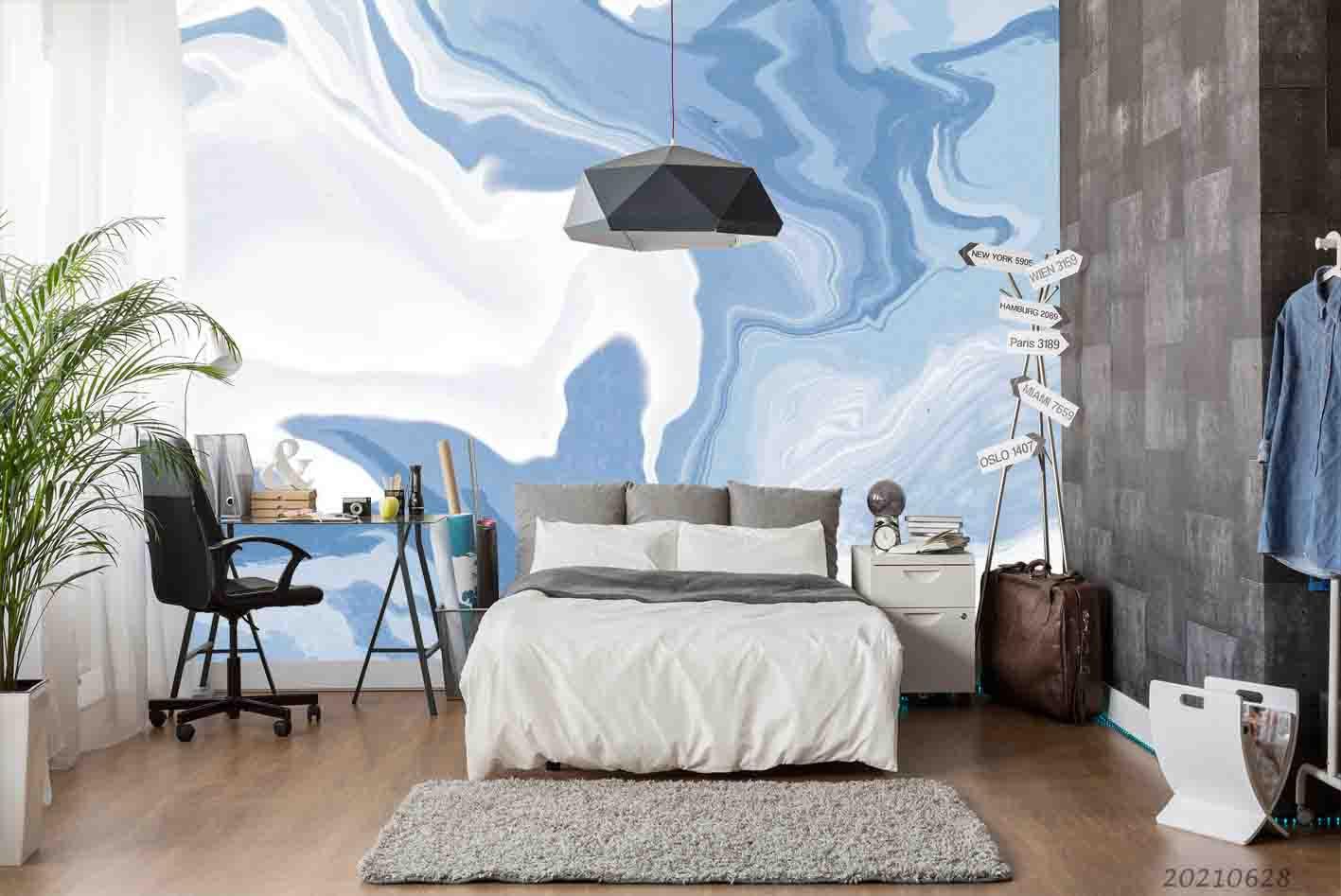 3D Abstract Blue Marble Texture Wall Mural Wallpaper LQH 223- Jess Art Decoration