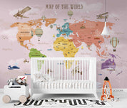 3D Color World Map Airplane Kids Wall Mural Wallpaper LQH 716- Jess Art Decoration
