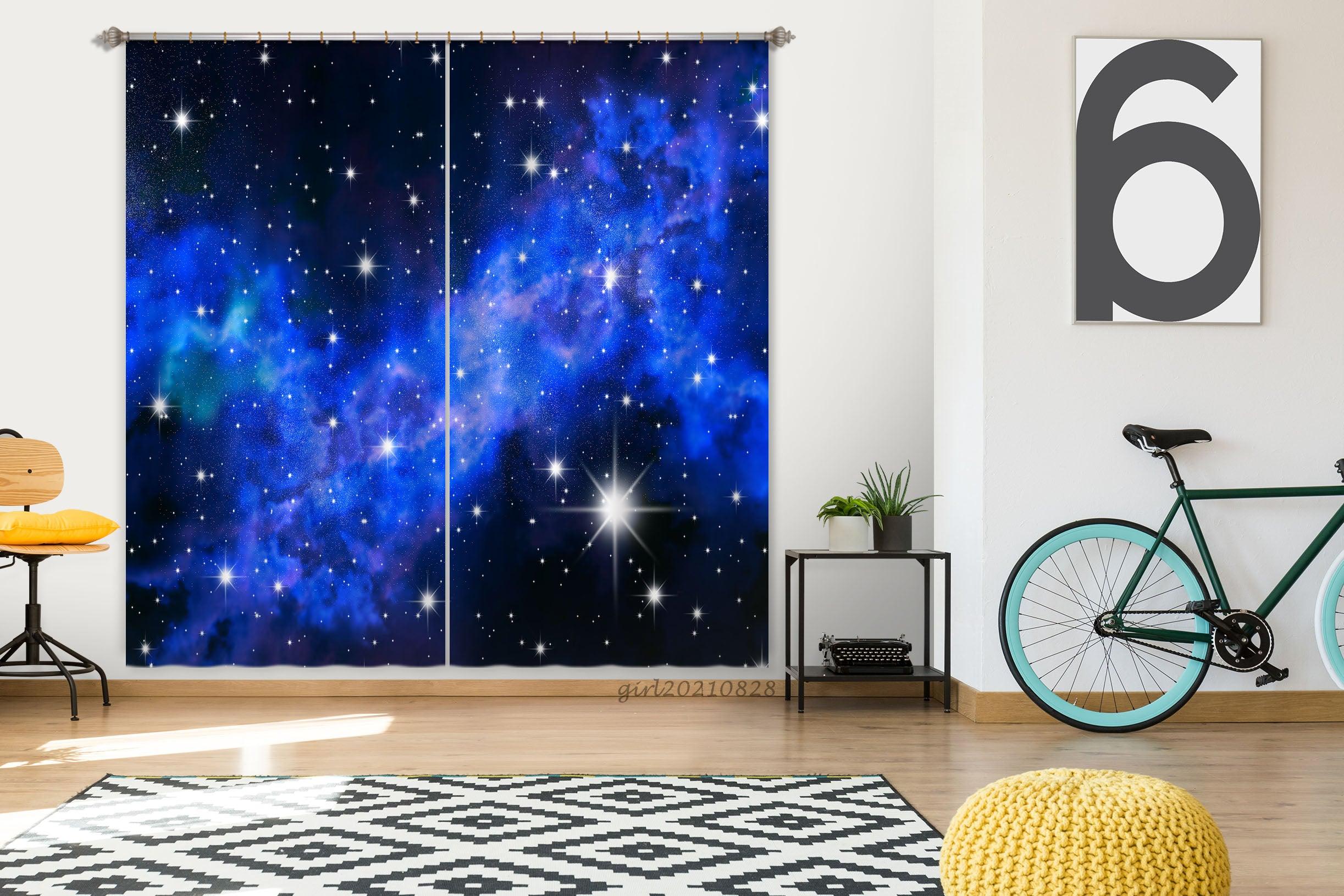 3D Blue Starry Sky Galaxy Curtains and Drapes LQH 62- Jess Art Decoration