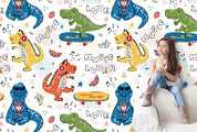 3D Color Cartoon Dinosaur Wall Mural Wallpaper  100- Jess Art Decoration