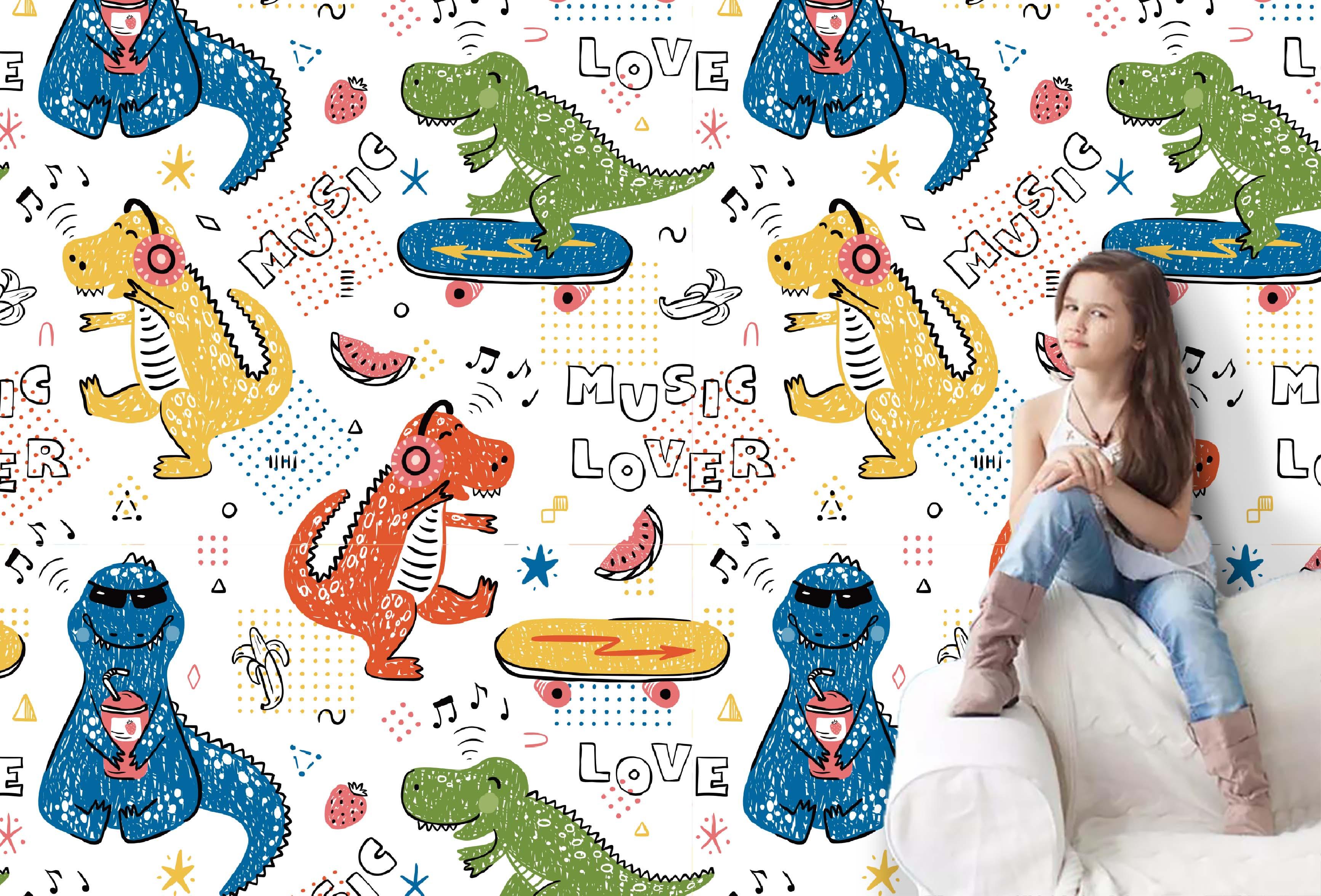 3D Color Cartoon Dinosaur Wall Mural Wallpaper  100- Jess Art Decoration