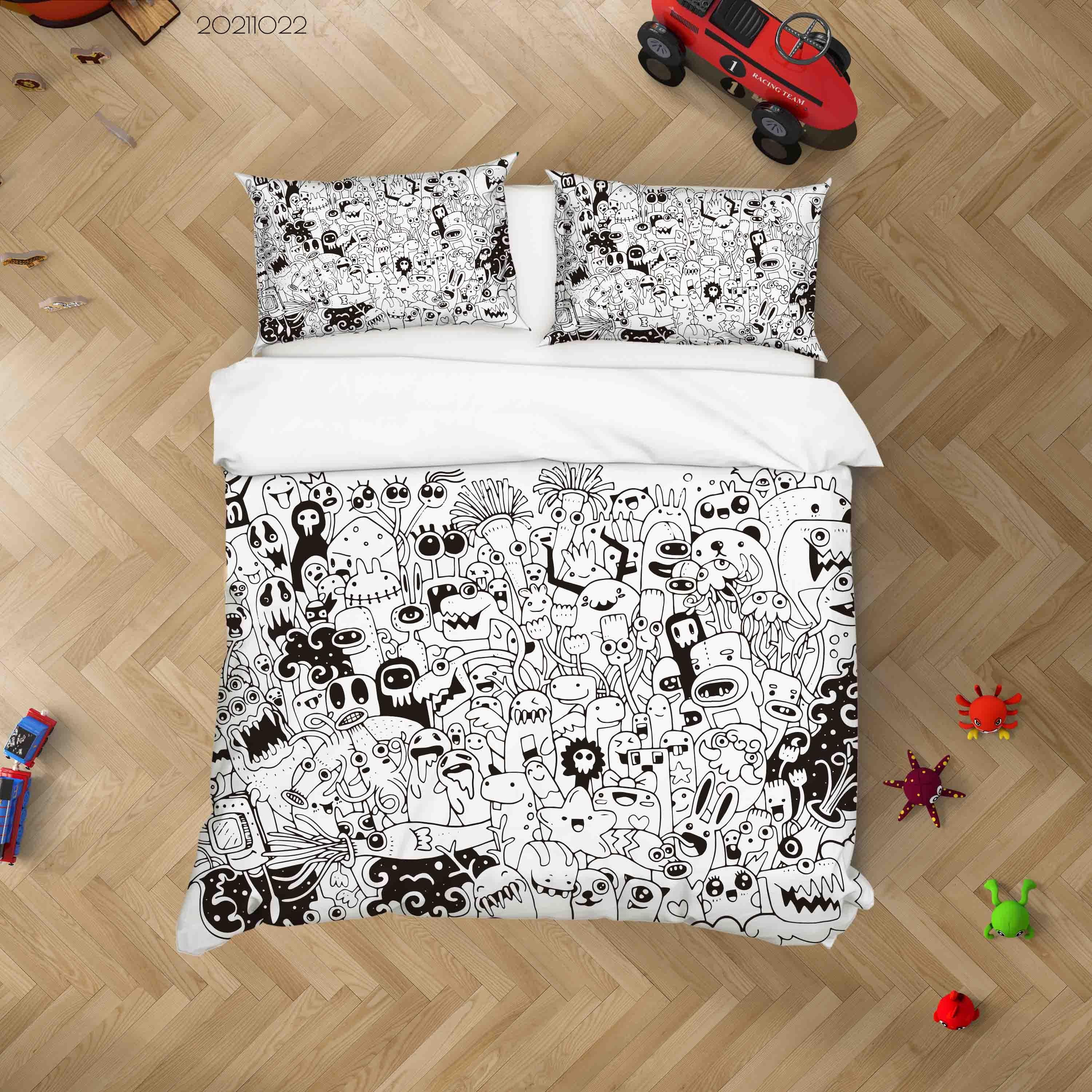 3D Abstract Gray Monster Graffiti Quilt Cover Set Bedding Set Duvet Cover Pillowcases 49- Jess Art Decoration