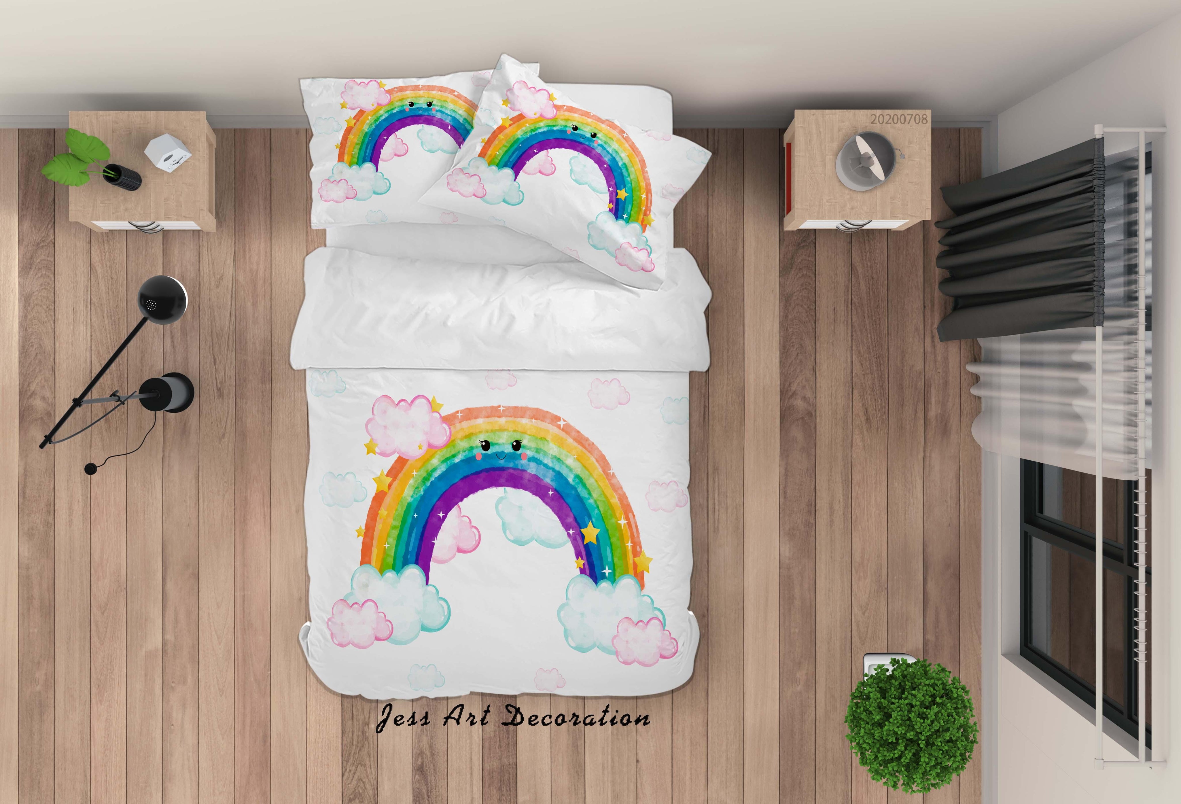 3D White Rainbow Quilt Cover Set Bedding Set Duvet Cover Pillowcases SF83- Jess Art Decoration