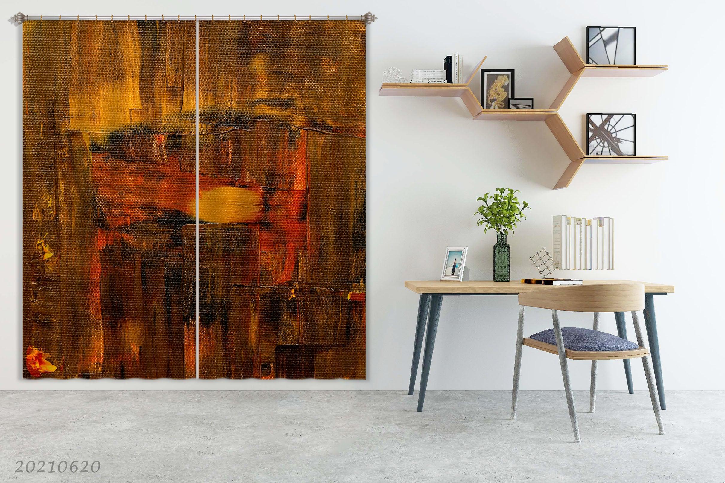 3D Abstract Brown Artistic Graffiti Curtains and Drapes GD 731- Jess Art Decoration