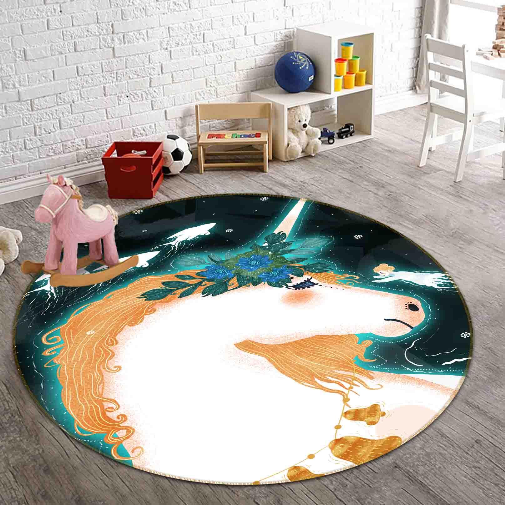 3D Cartoon Animal Unicorn Kids Non-Slip Round Rug Mat 12- Jess Art Decoration