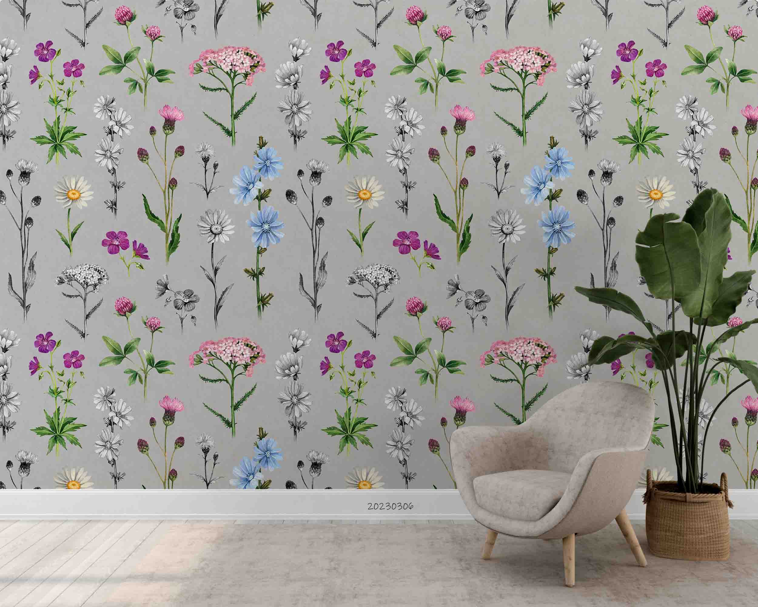 3D Watercolor Wildflowers Wall Mural Wallpaper GD 1741- Jess Art Decoration