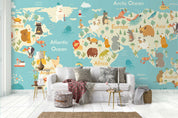 3D animals world map wall mural wallpaper 46- Jess Art Decoration