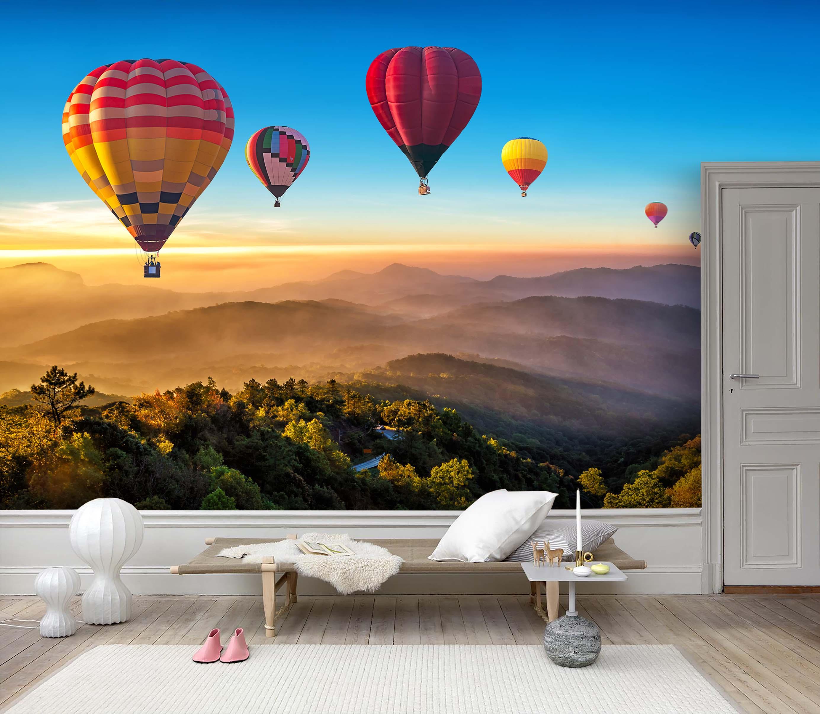 3D Mountain Color Hot Air Balloon  Wall Mural Wallpaper 152- Jess Art Decoration