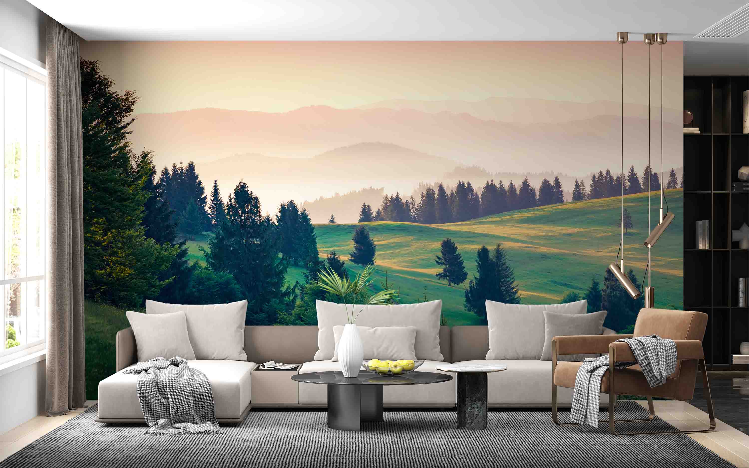3D Summer Hills Green Trees Grassland Scenery Wall Mural Wallpaper GD 501- Jess Art Decoration