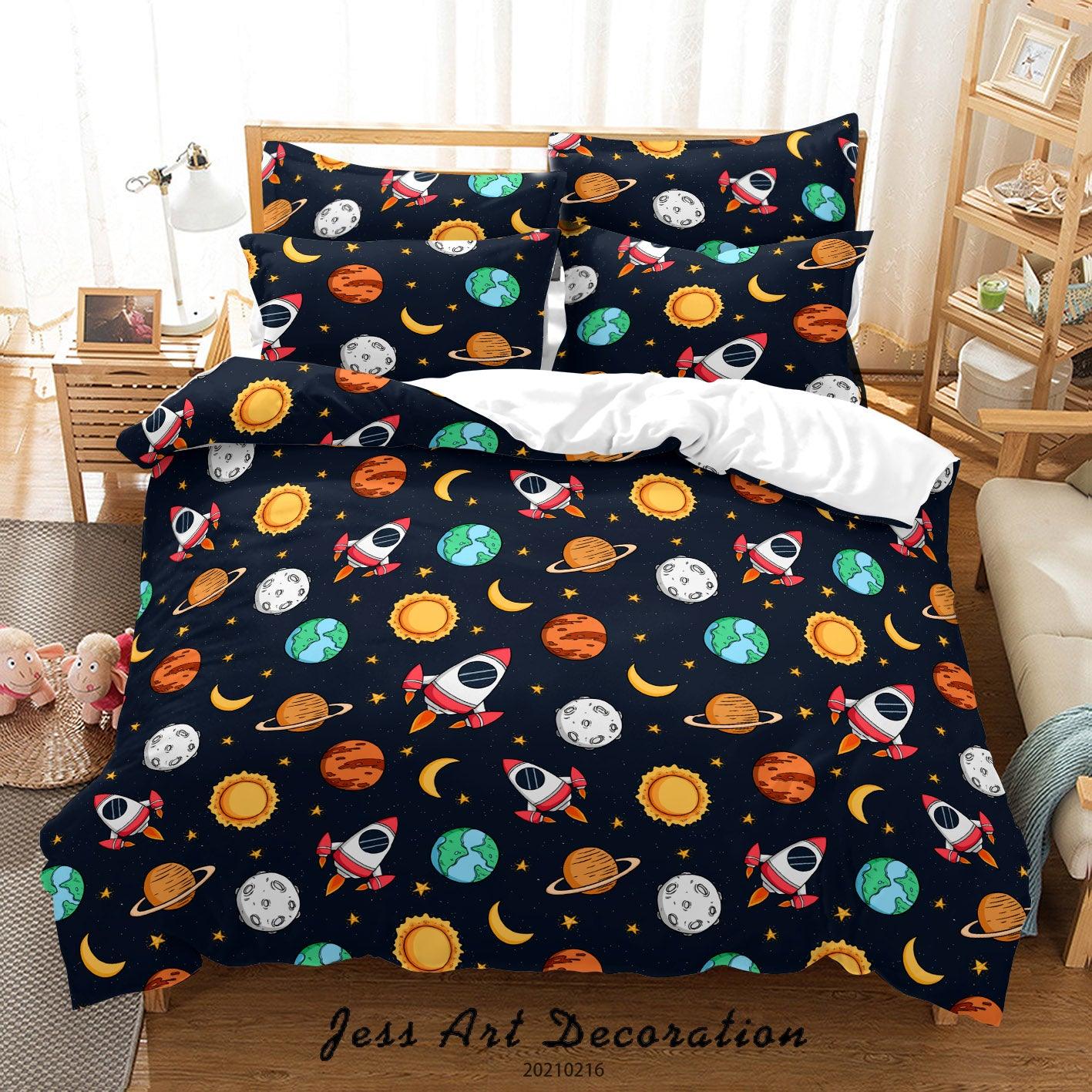 3D Hand Drawn Space Color Planet Rocket Quilt Cover Set Bedding Set Duvet Cover Pillowcases 96- Jess Art Decoration