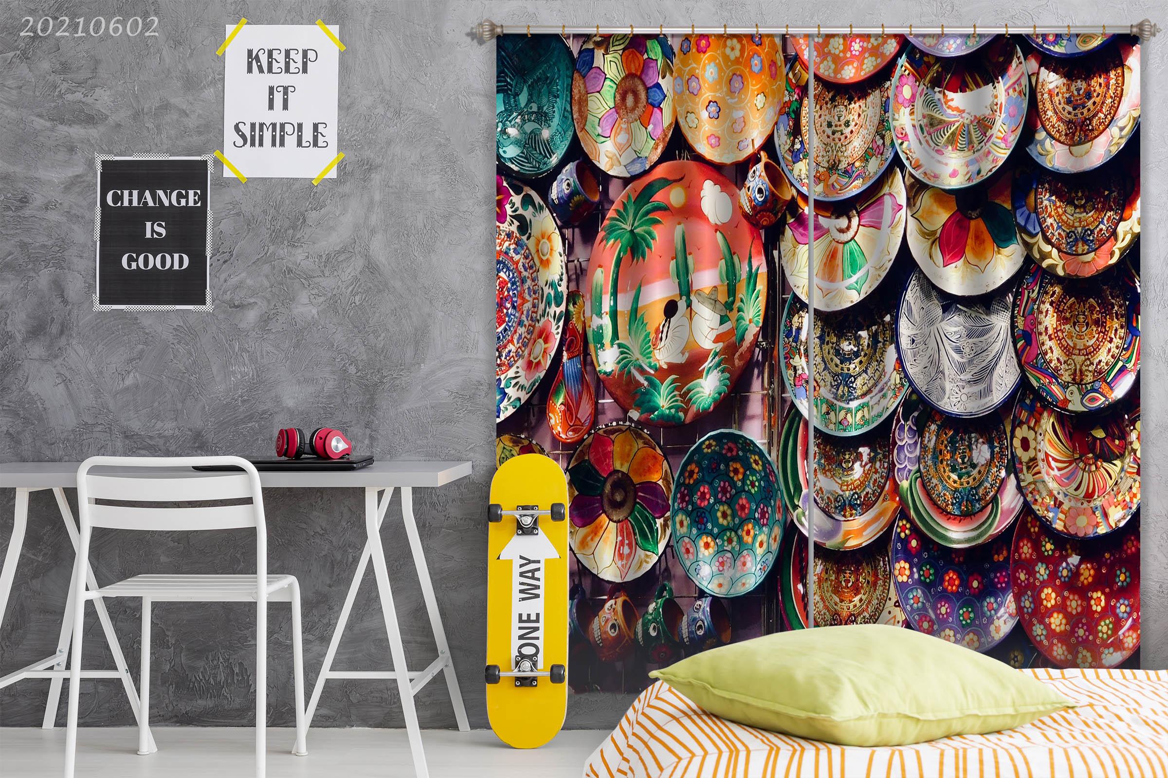 3D Abstract Artistic Hand Drawn Plate Curtains and Drapes GD 547- Jess Art Decoration