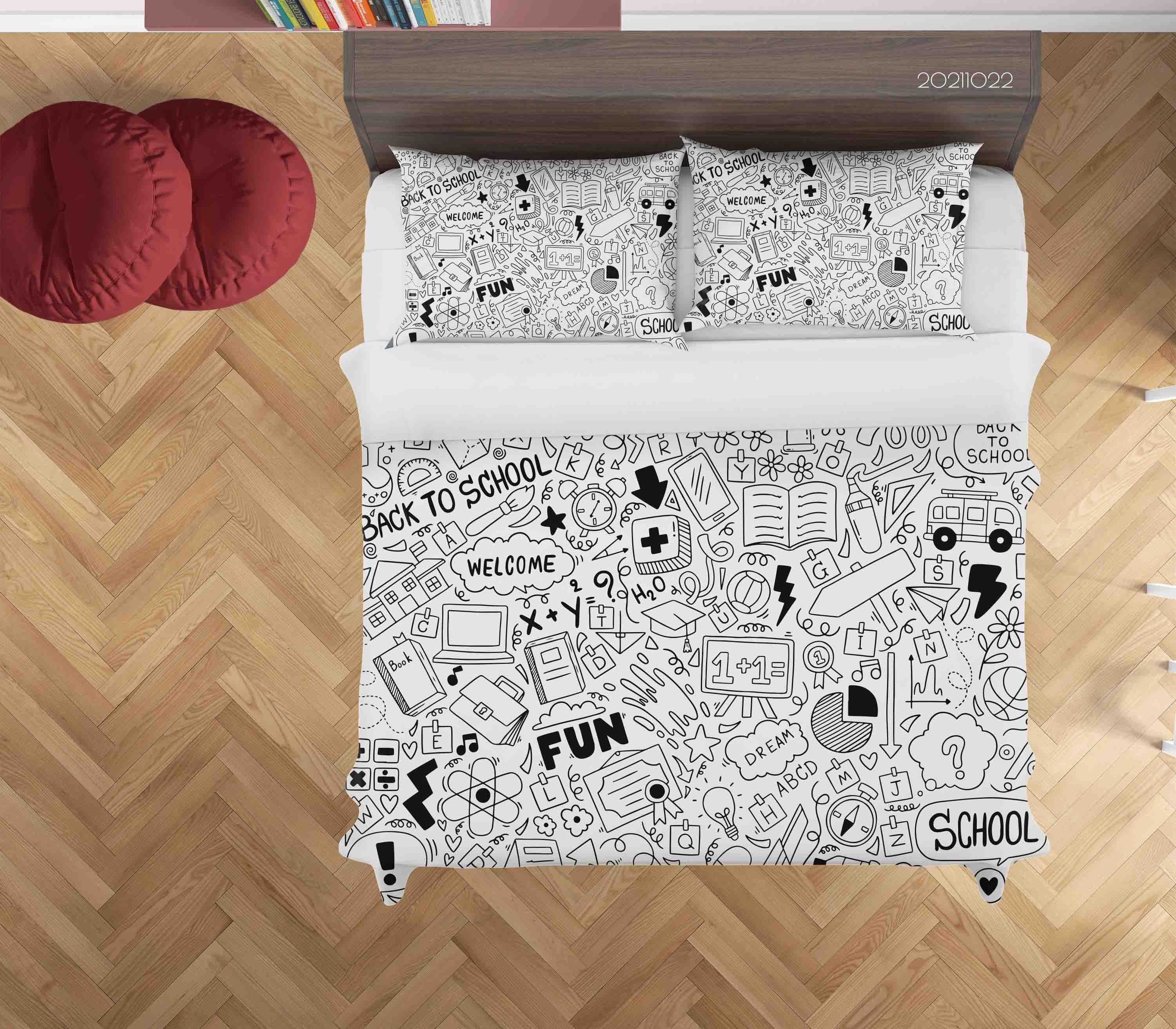 3D Abstract School Supplies Illustration Doodle Quilt Cover Set Bedding Set Duvet Cover Pillowcases 40- Jess Art Decoration