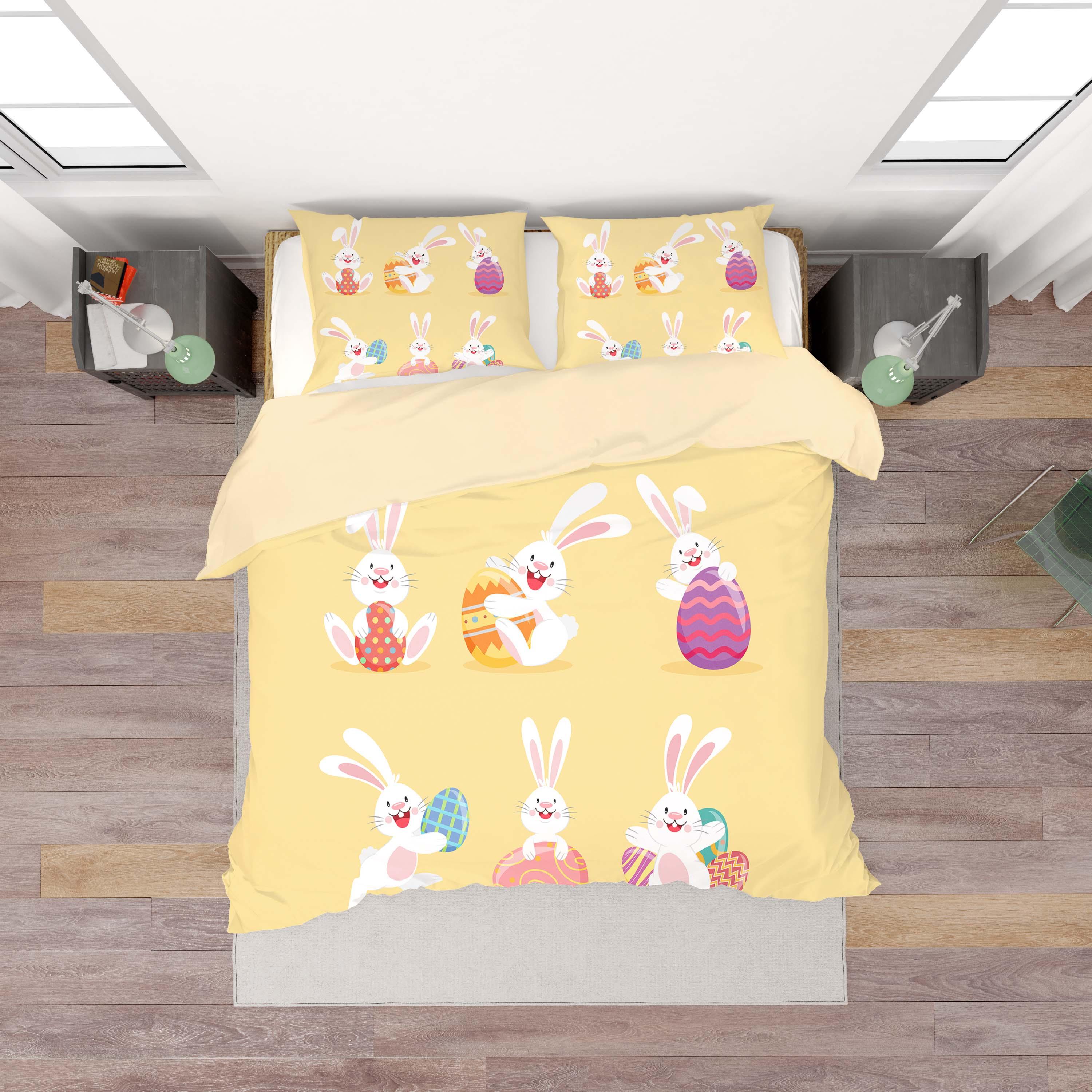 3D Yellow Rabbit Eggs Quilt Cover Set Bedding Set Duvet Cover Pillowcases SF84- Jess Art Decoration