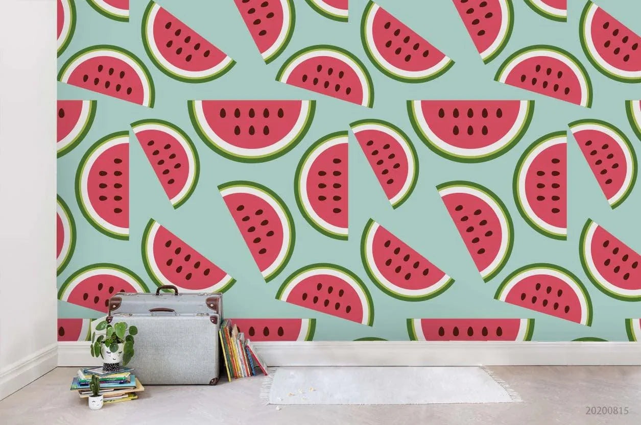 3D Cartoon Watermelon Fruity Blue Wall Mural Wallpaper LXL 1027- Jess Art Decoration