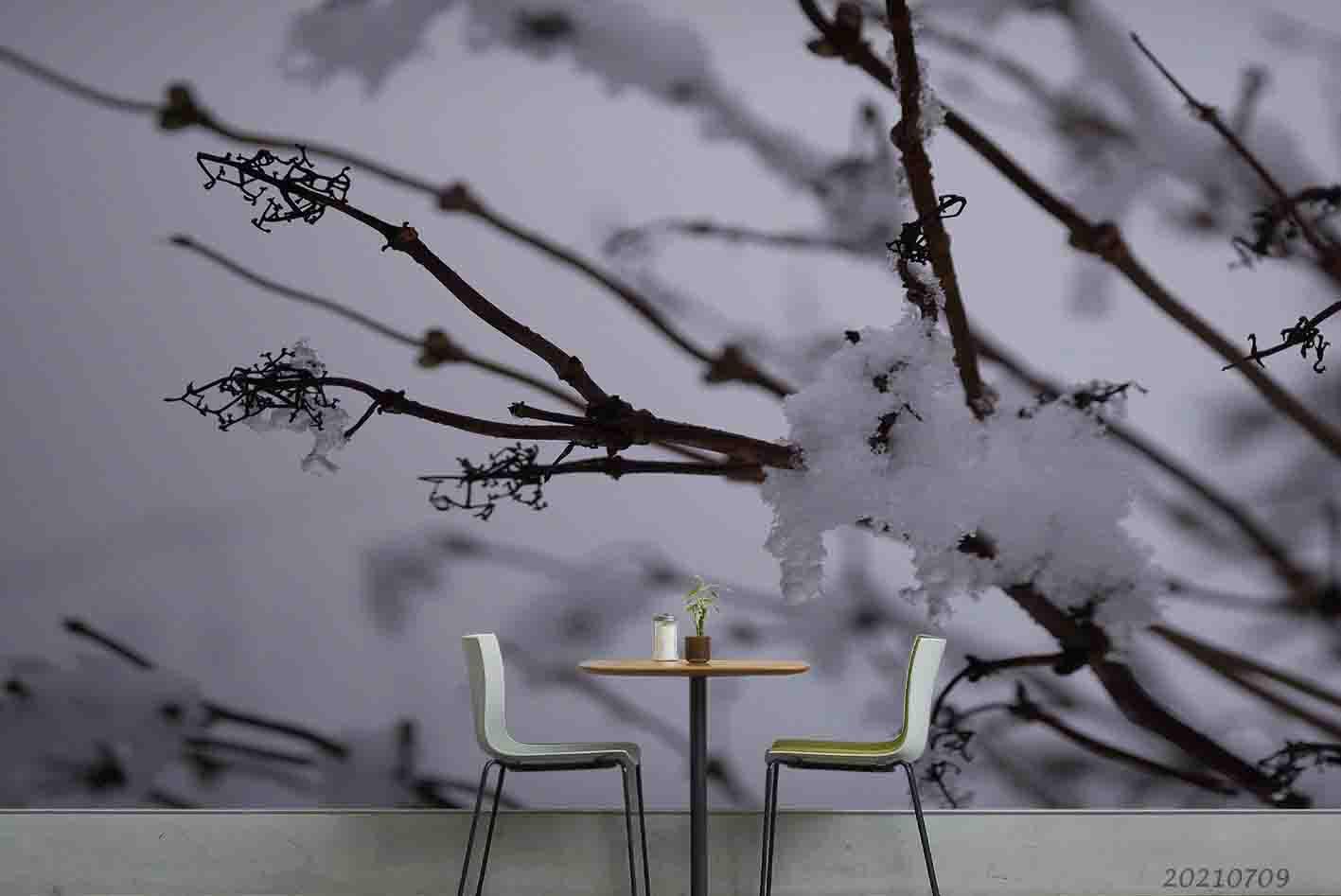 3D Winter Tree Brunch Snow Wall Mural Wallpaper SWW3830- Jess Art Decoration